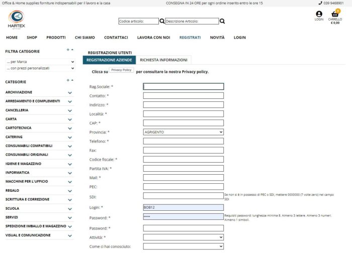 Registrazione Hartex
